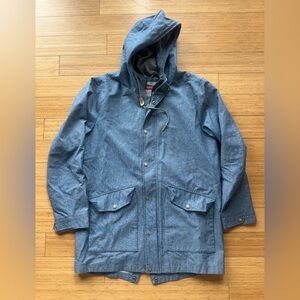 Levi's Men's Denim-Look Hooded Raincoat in Navy Blue